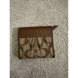 Coach Signature Soho Pleated Brown Canvas Leather Card Holder Wallet y2k